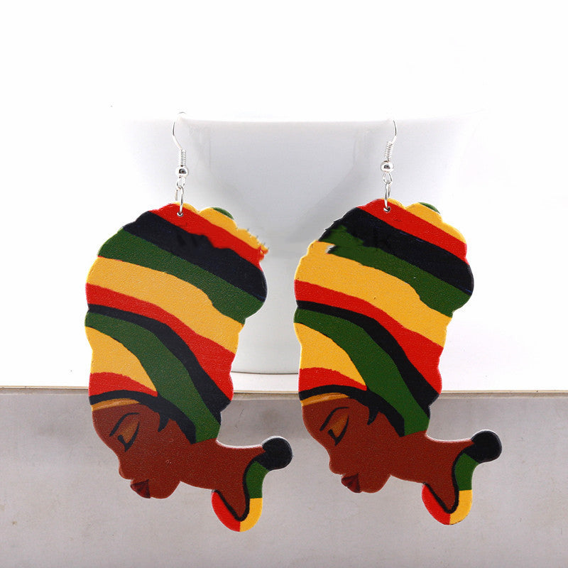 Fashion Print African Head Color Earrings