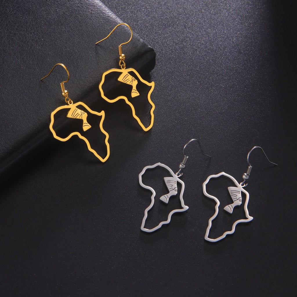 African Map Pendant Earrings
