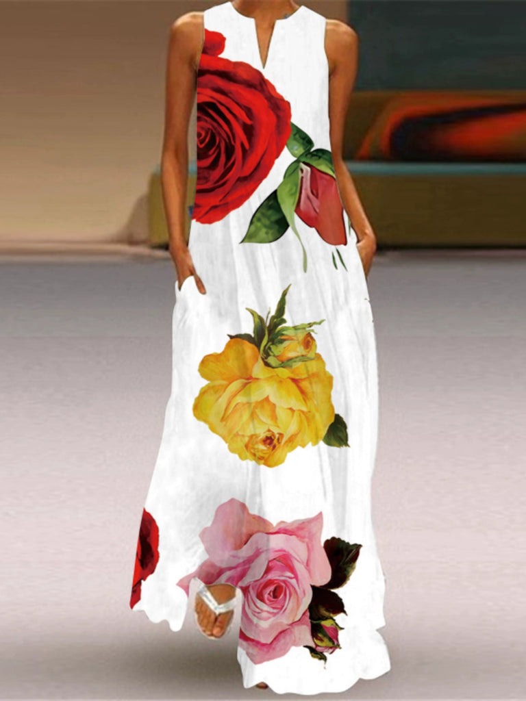 Floral Print Pocket Long Dress