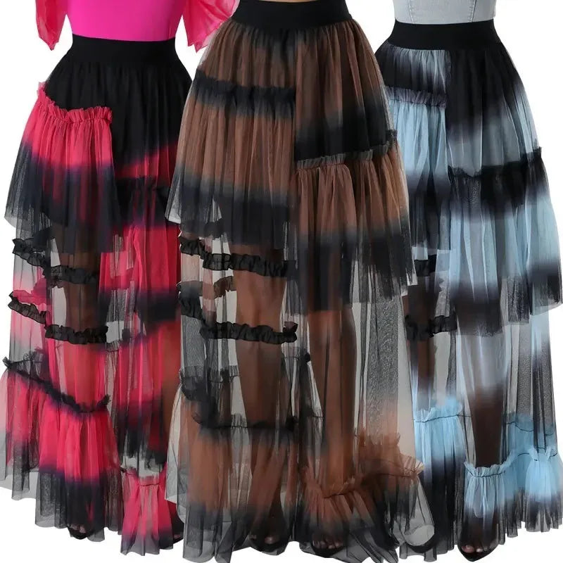 African High Waist Mesh  Skirts