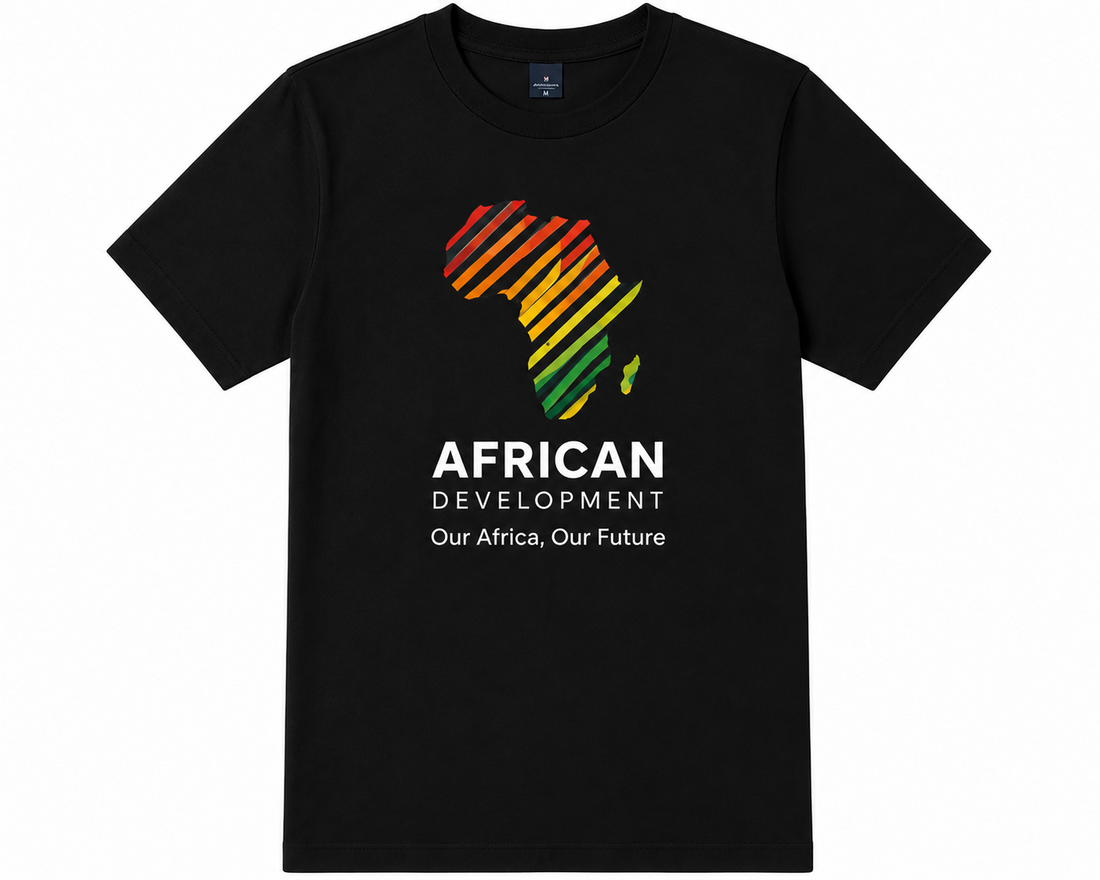 African Development black t-shirt with Africa map design