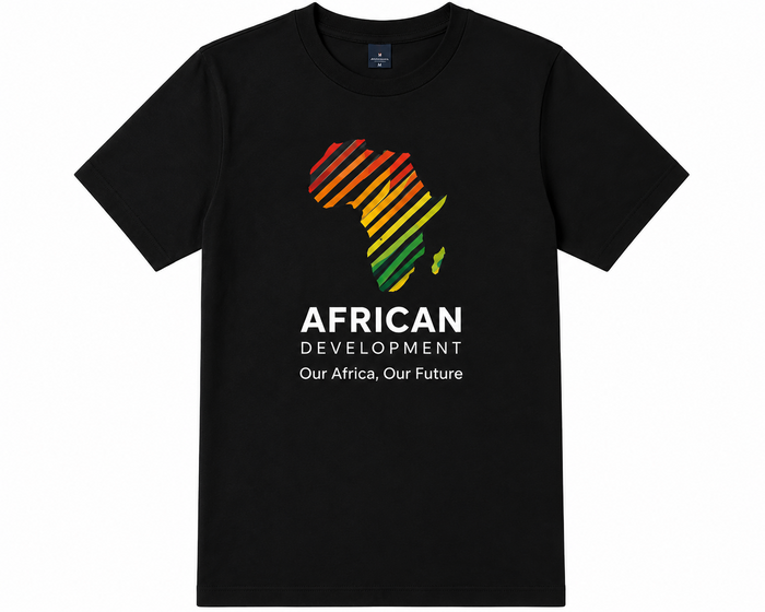 African Development black t-shirt with Africa map design