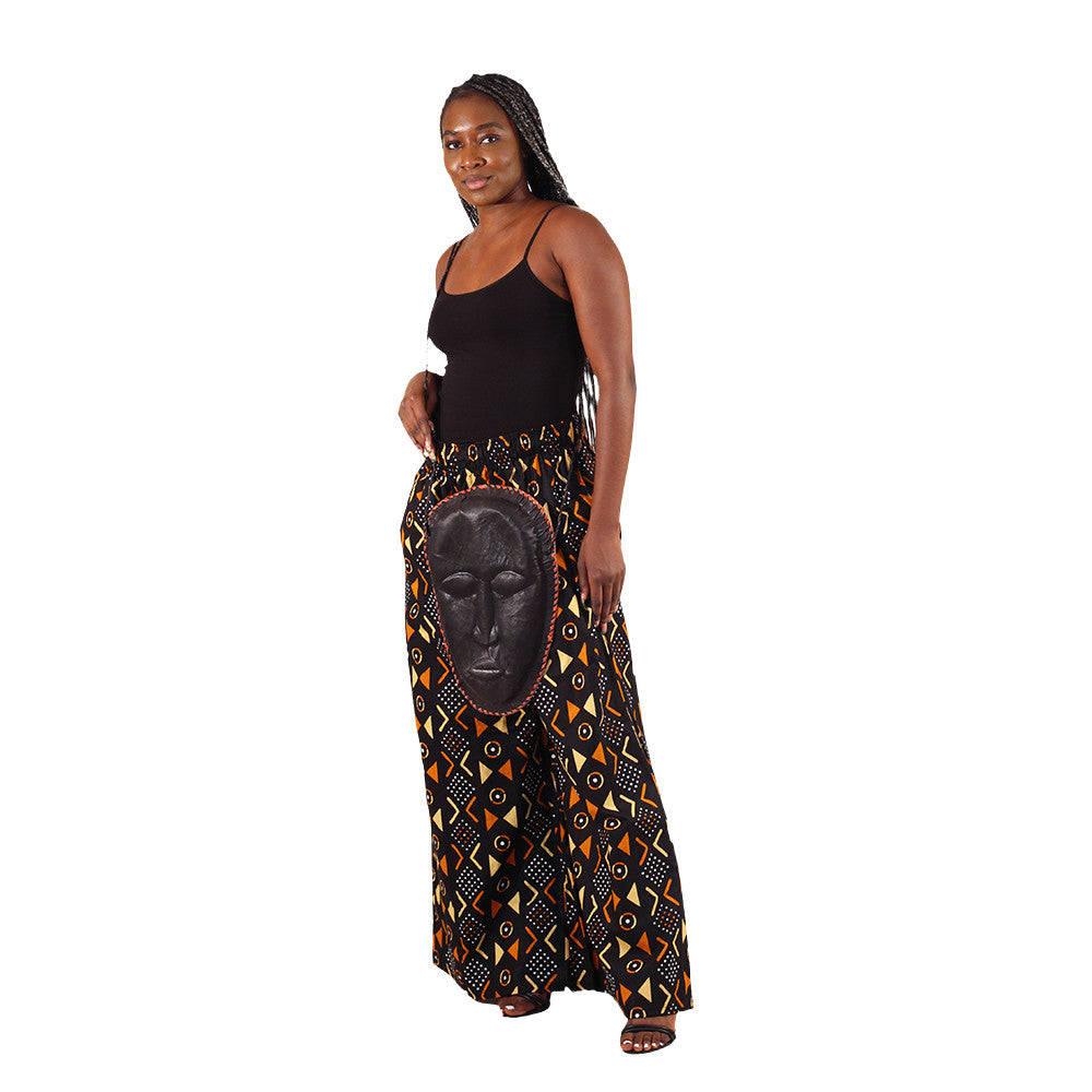 XL black leather African mask purse