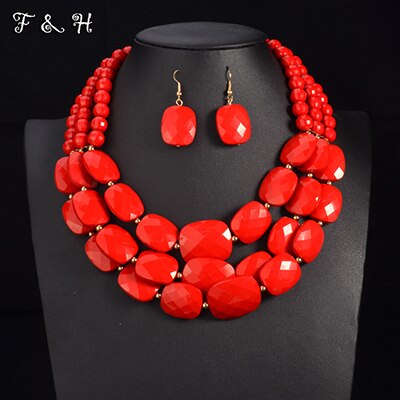 Africanbeads 3 Rows Handmade Red Coral Beads Jewelry Sets Nigerian