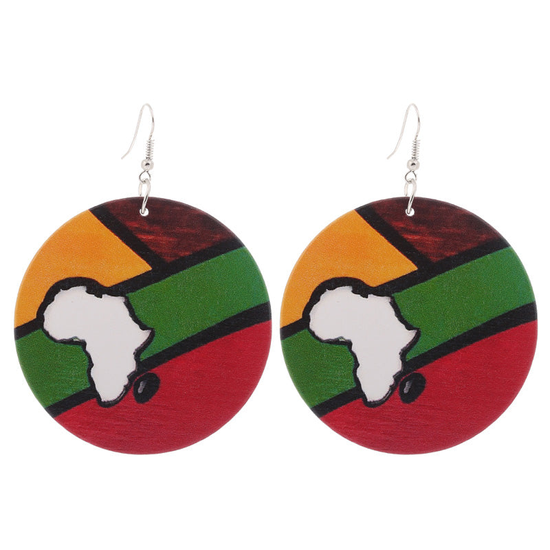 African Map Wooden earrings