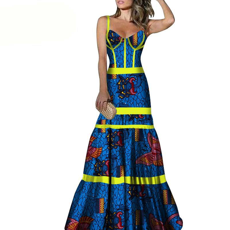 African Print Suspender Long Dress