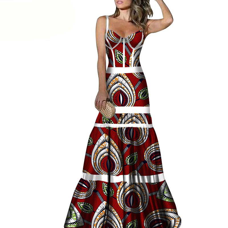 African Print Suspender Long Dress