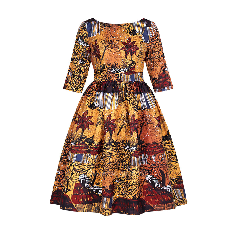 Sexy African Lady Print Dress with U-Back