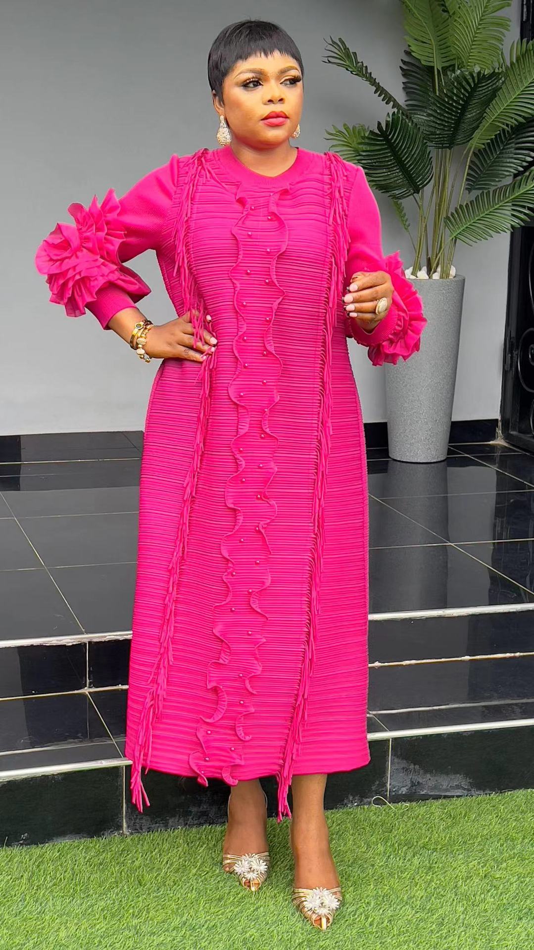 African Plus Size Long Sleeve Dress