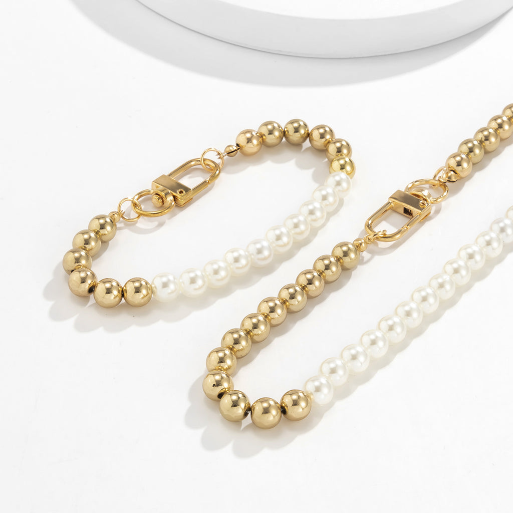 Unisex Pearl Necklace And Bracelet Set