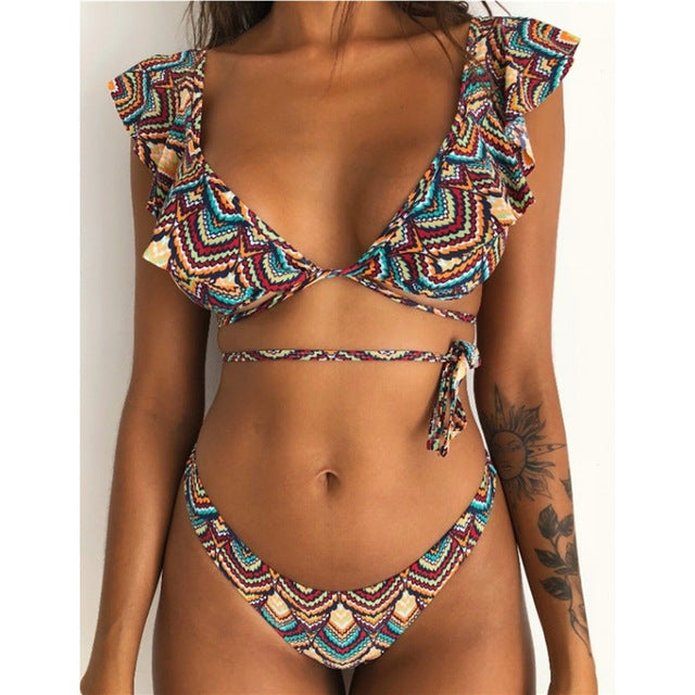 African Print Ruffled Bikini