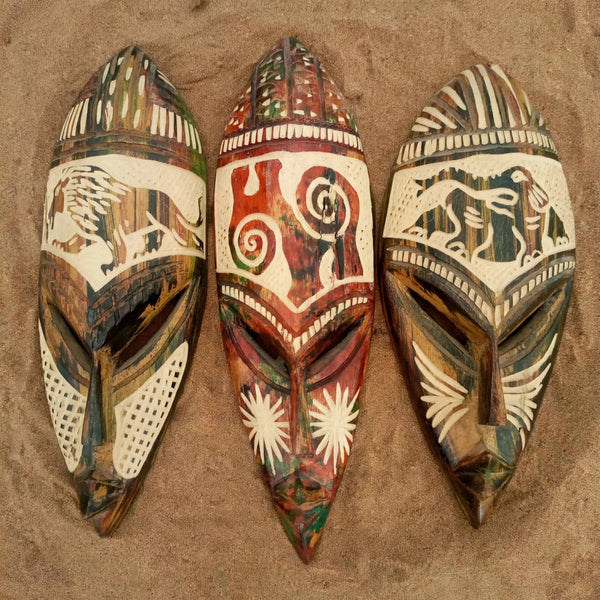 Set of 3 Handmade Ghanaian African Wooden Wall Masks