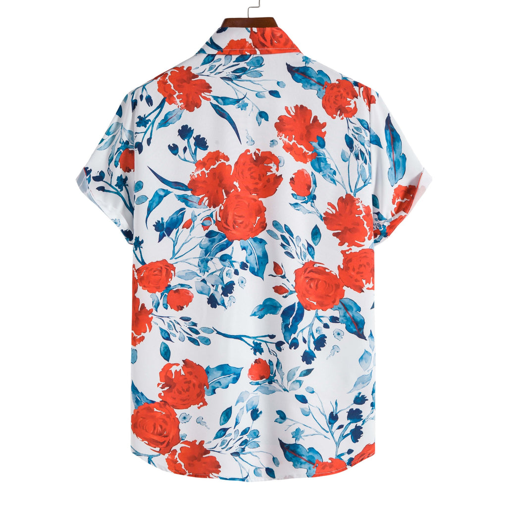 Floral Print Men Shirt Lapel Short