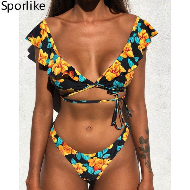 African Print Ruffled Bikini