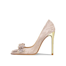 Load image into Gallery viewer, Rhinestone Golden Bowknot Heel Shoes