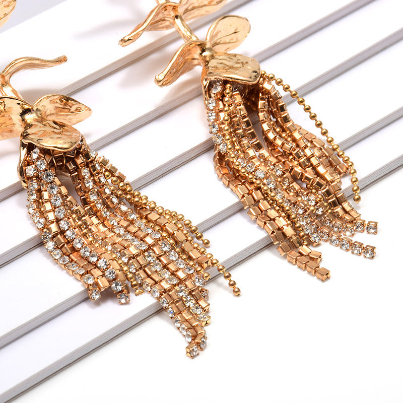 Fashion Ladies Earrings Tassel Plant Metal Jewelry