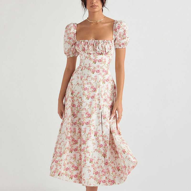 Floral Lace High Slit Dress