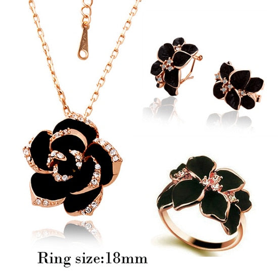 Rose Flower Enamel Jewelry Set
