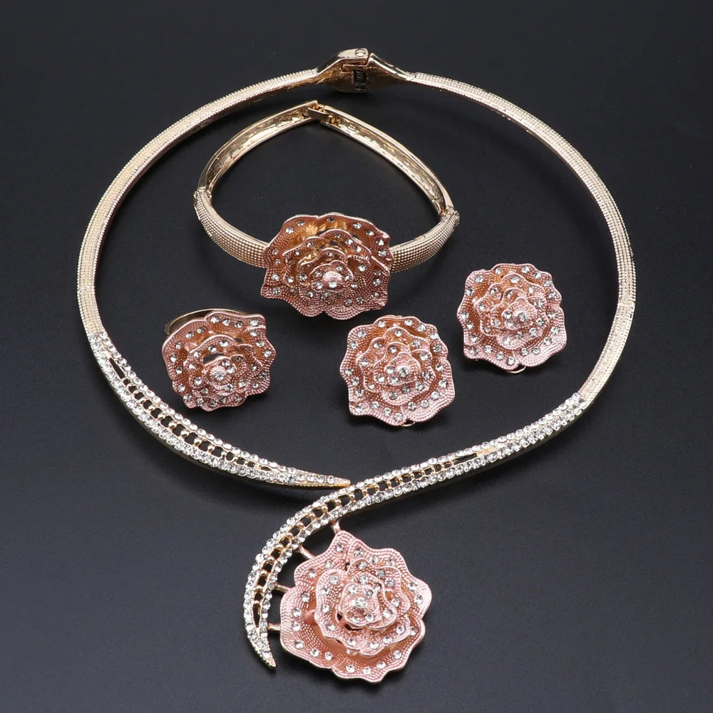 Handmade Crystal Rose Flower Jewelry