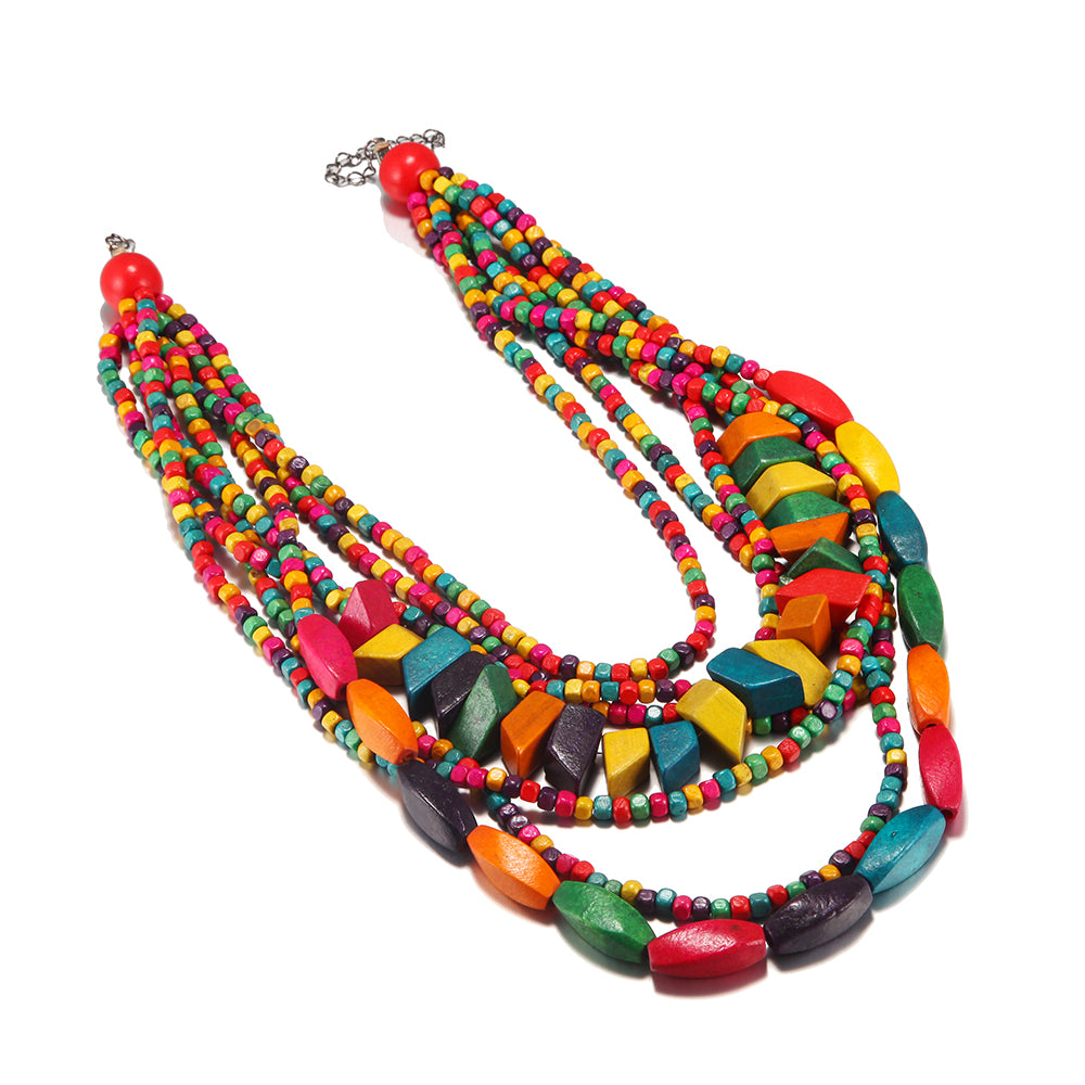 Wooden Bead Ethnic-Style Necklace