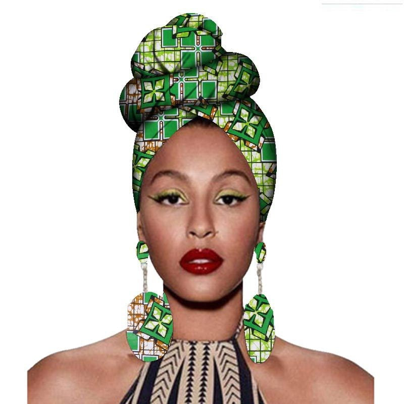 African Women Headwrap And Earrings