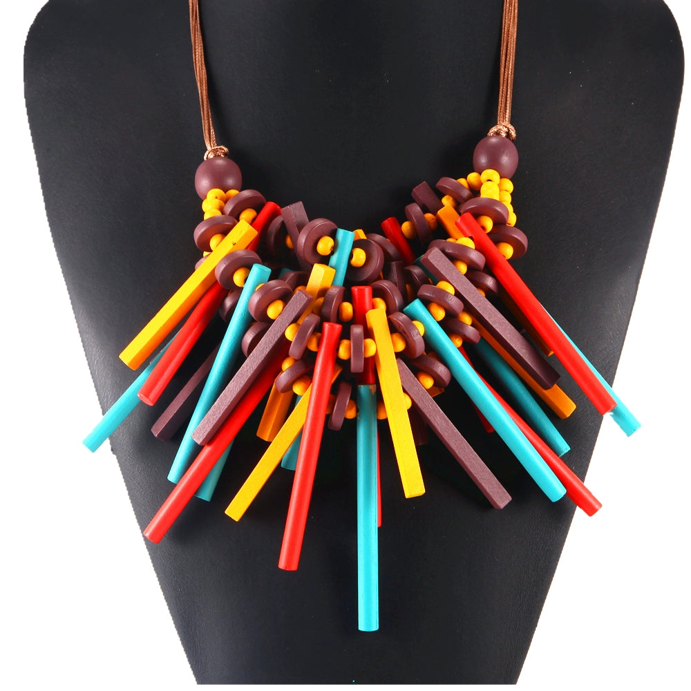 Wooden Stripe Color Necklace