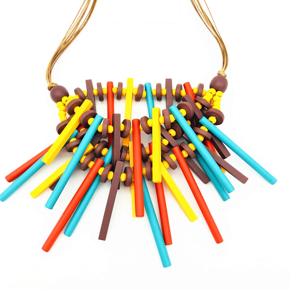 Wooden Stripe Color Necklace