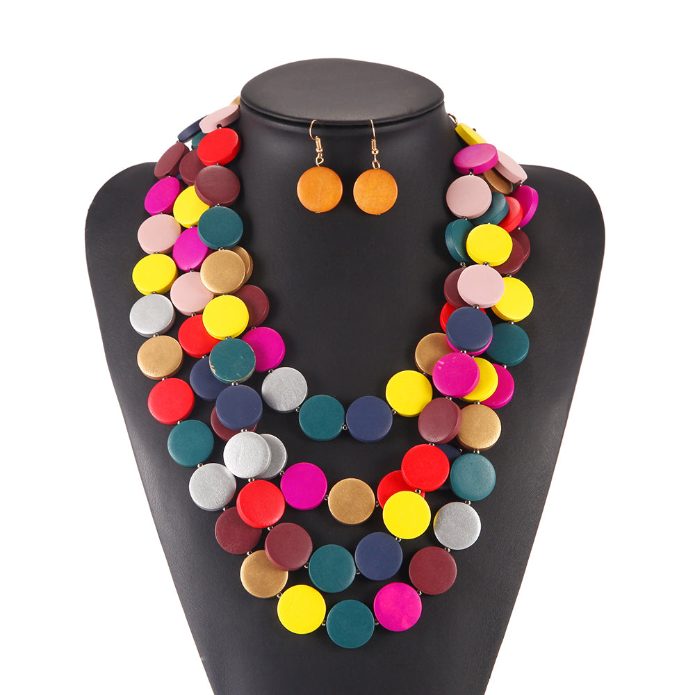 Wooden Bead Ethnic-Style Necklace