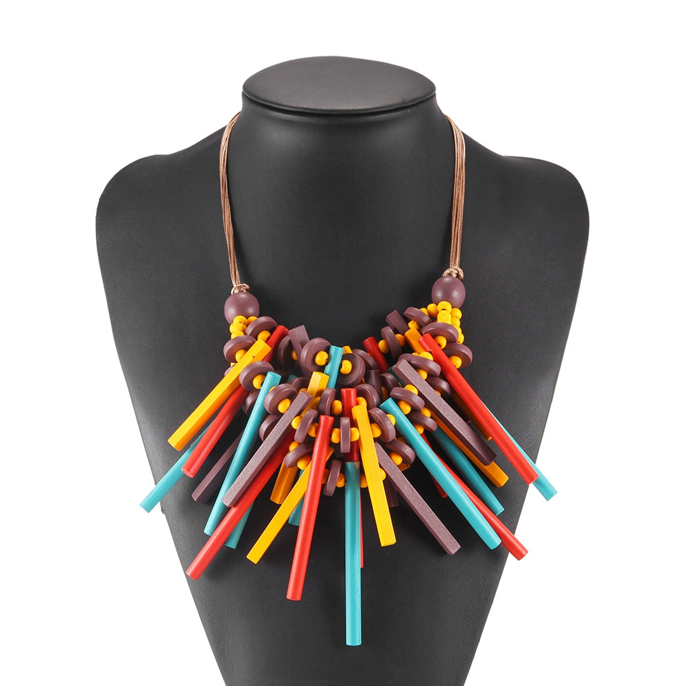 Wooden Stripe Color Necklace