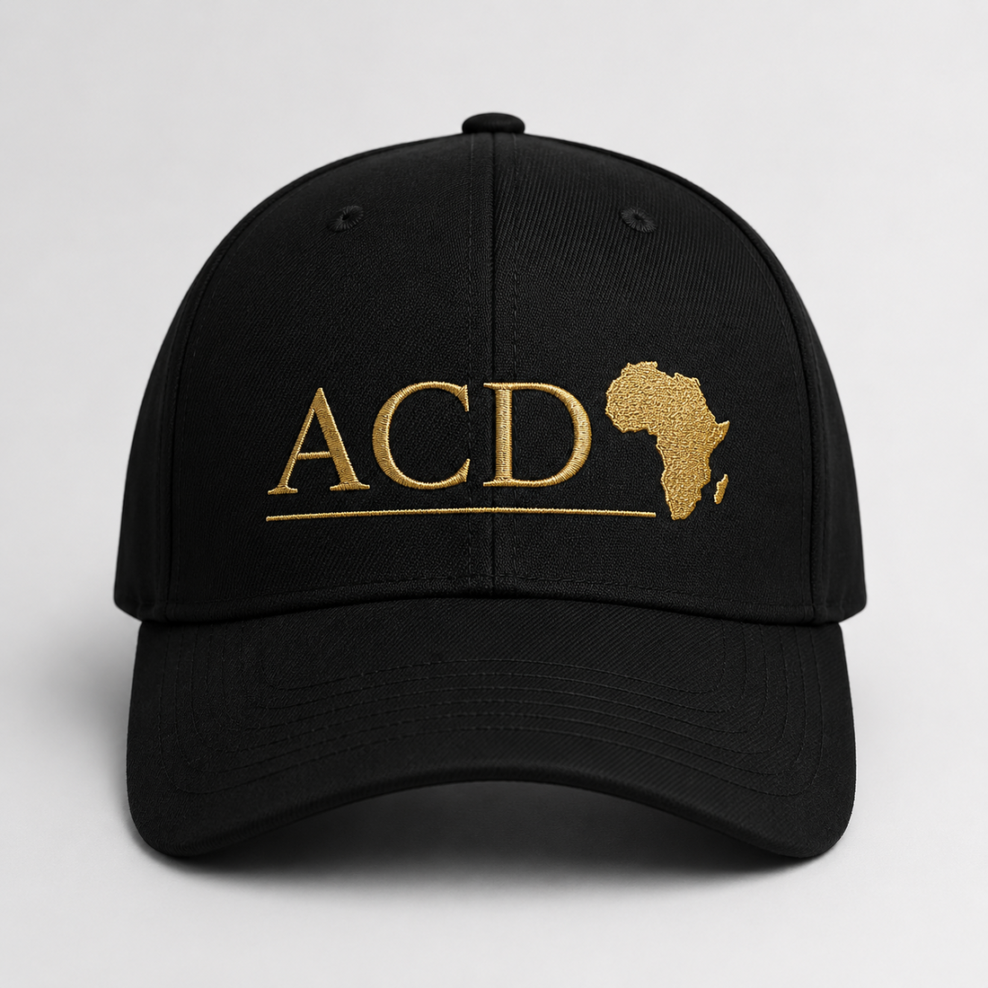 ACD African Development black cap with gold Africa embroidery