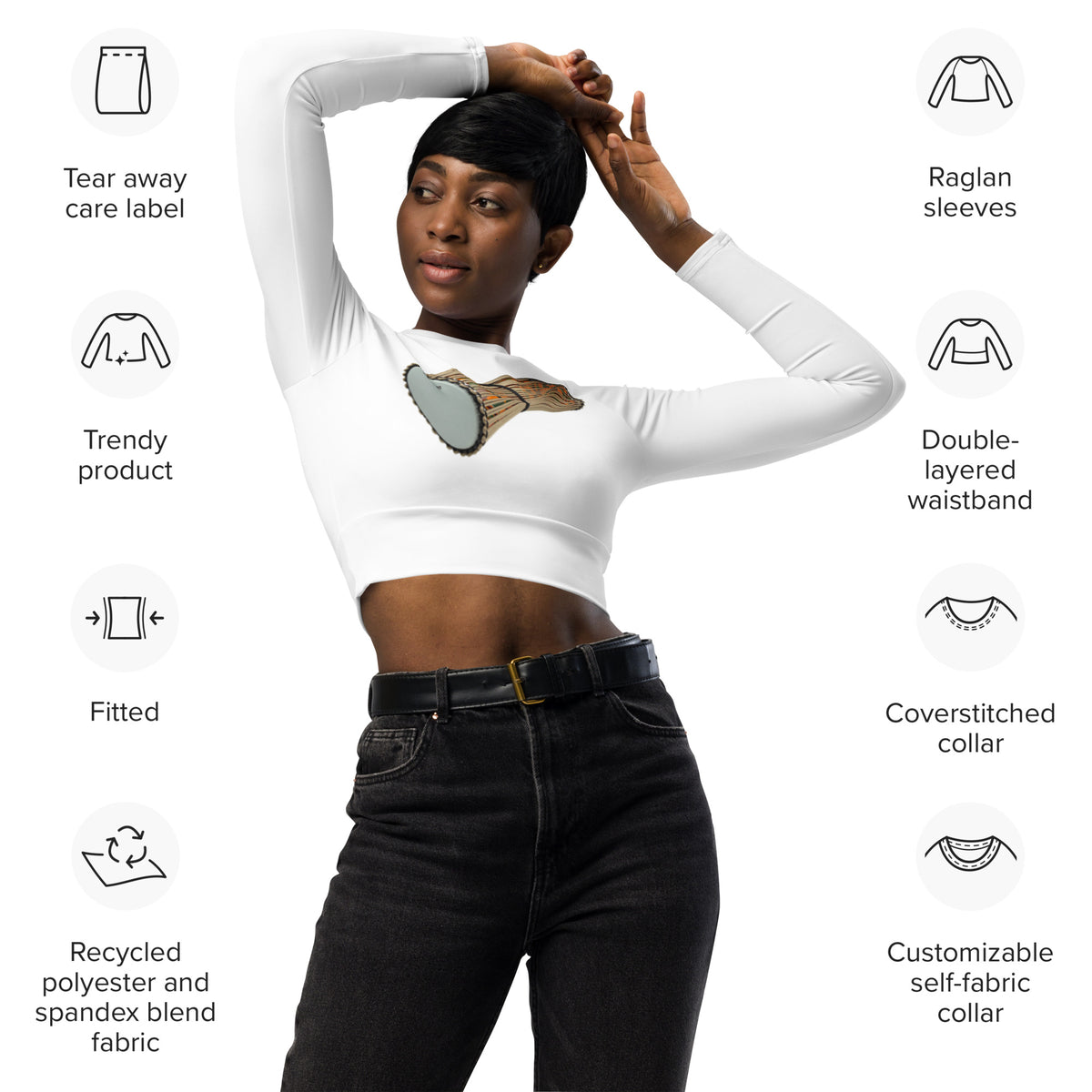 Recycled long-sleeve crop top