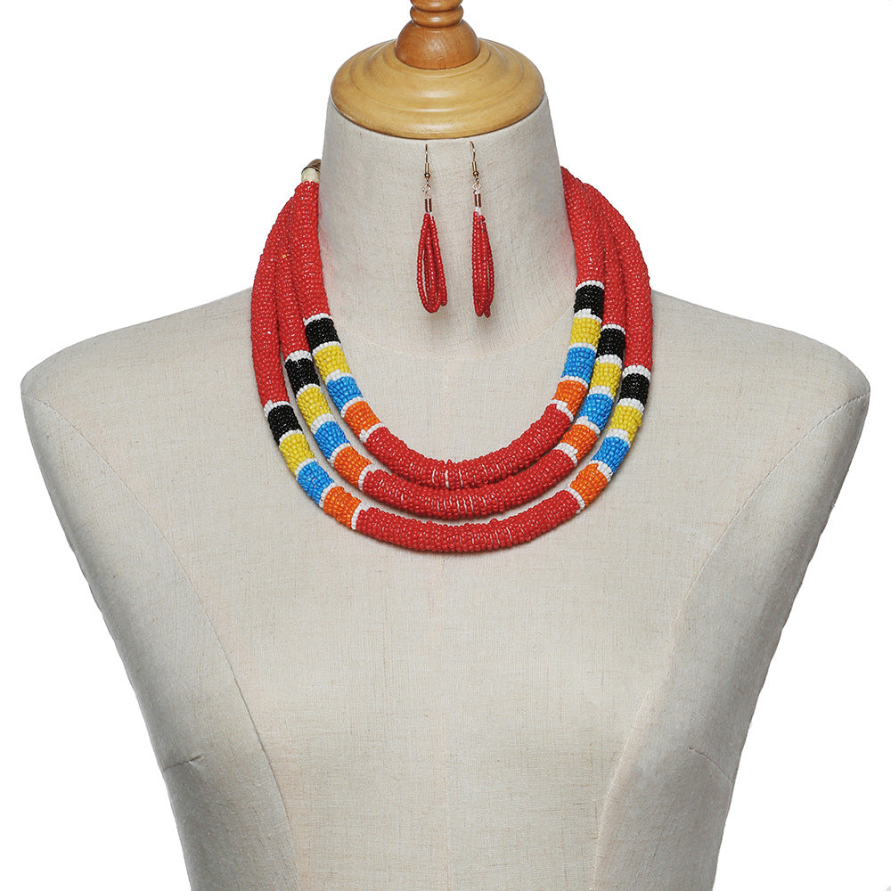African Pattern Rice Bead Necklace