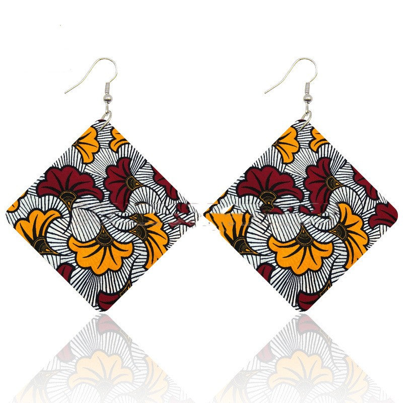 African Wooden Square Earrings