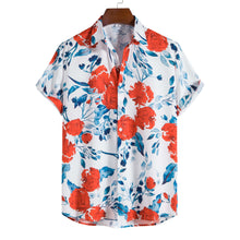 Load image into Gallery viewer, Floral Print Men Shirt Lapel Short