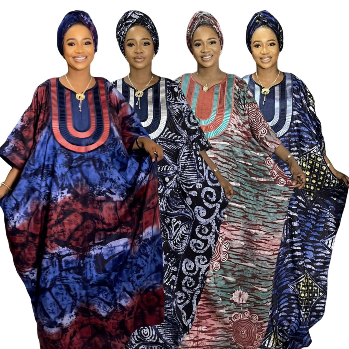 African Embroidered Loose Robe With Headscarf