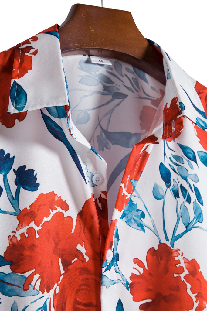 Floral Print Men Shirt Lapel Short