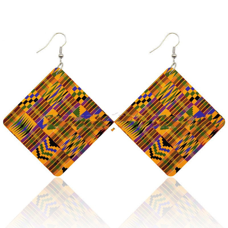 African Wooden Square Earrings
