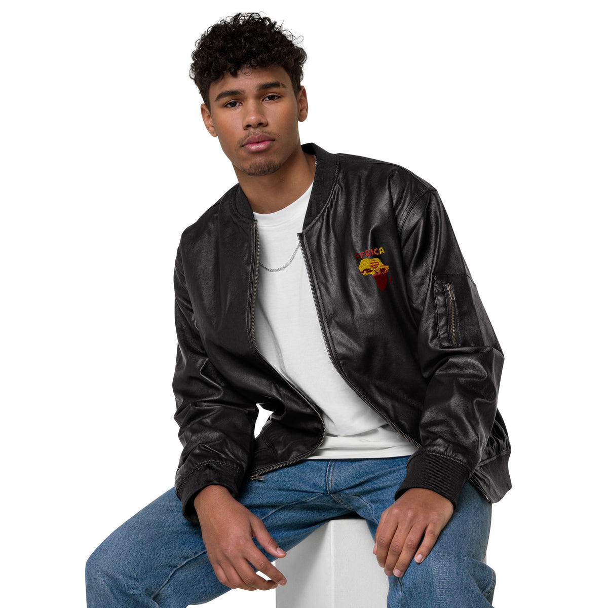 African Map Leather Bomber Jacket