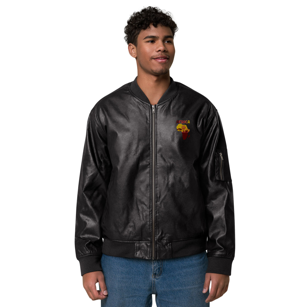 African Map Leather Bomber Jacket