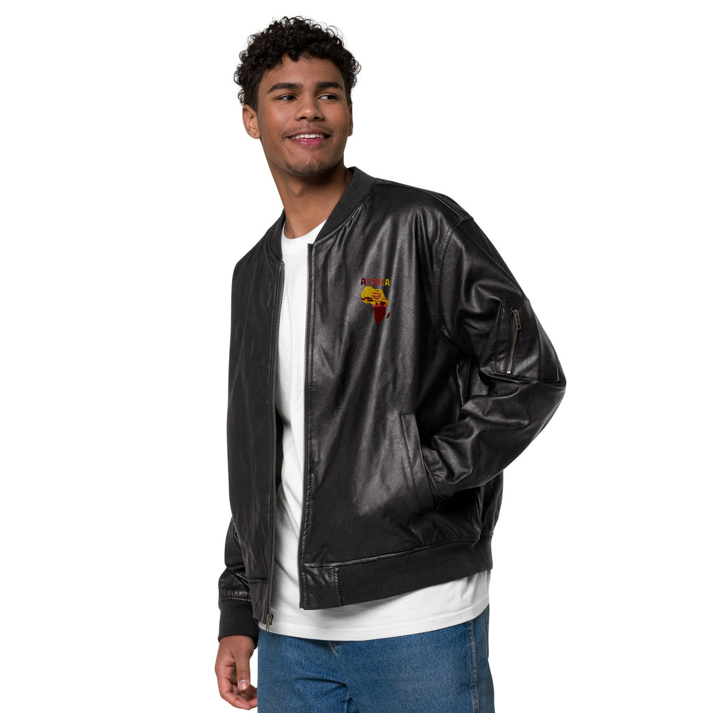 African Map Leather Bomber Jacket