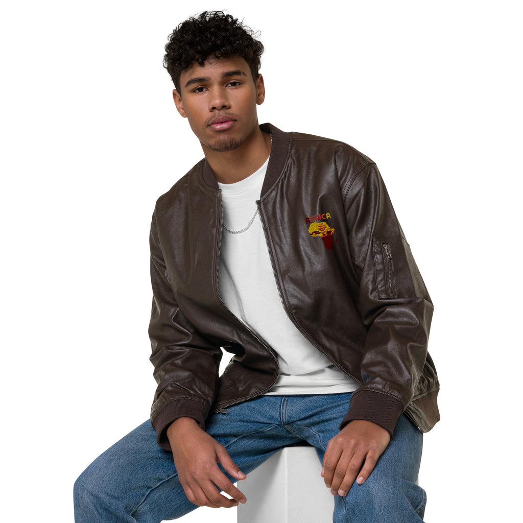 African Map Leather Bomber Jacket