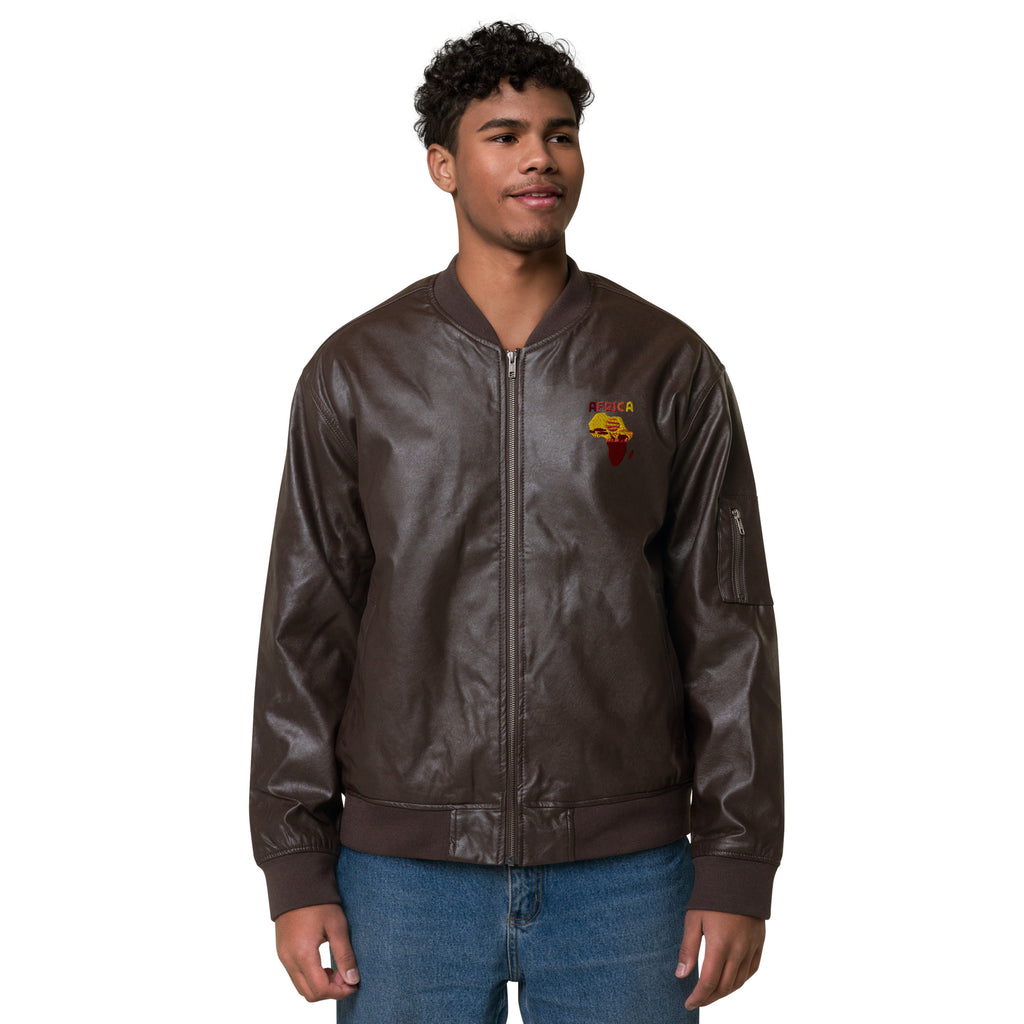 African Map Leather Bomber Jacket