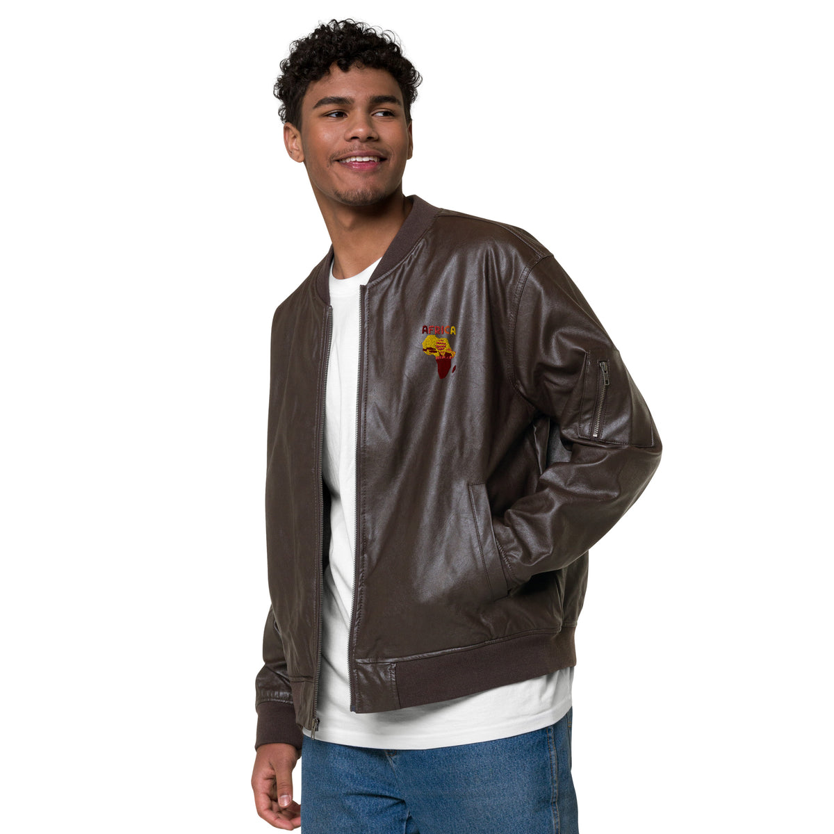 African Map Leather Bomber Jacket