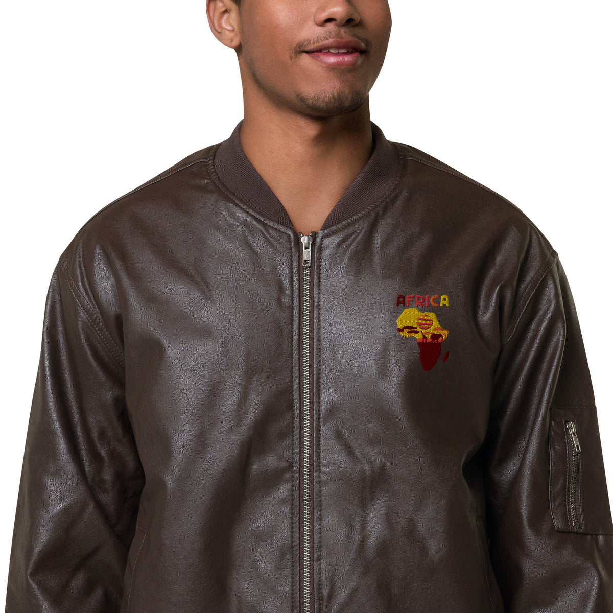 African Map Leather Bomber Jacket