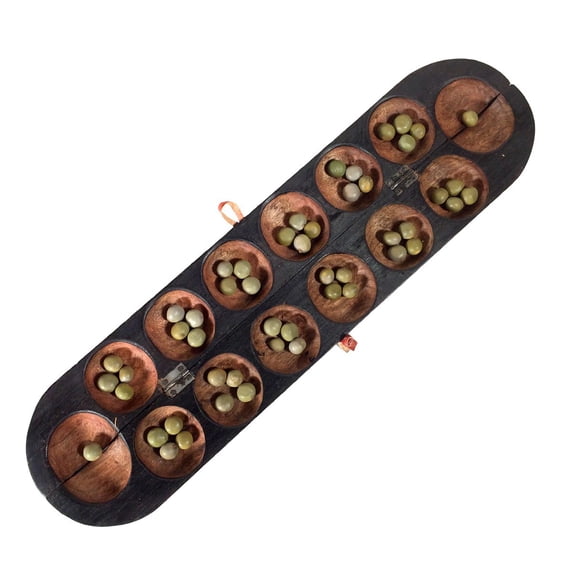 African Oware Mancala Board - Hand-Carved Ghana 21 in