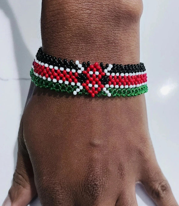Kenya Flag Maasai Beaded Wristband - Handmade in Kenya