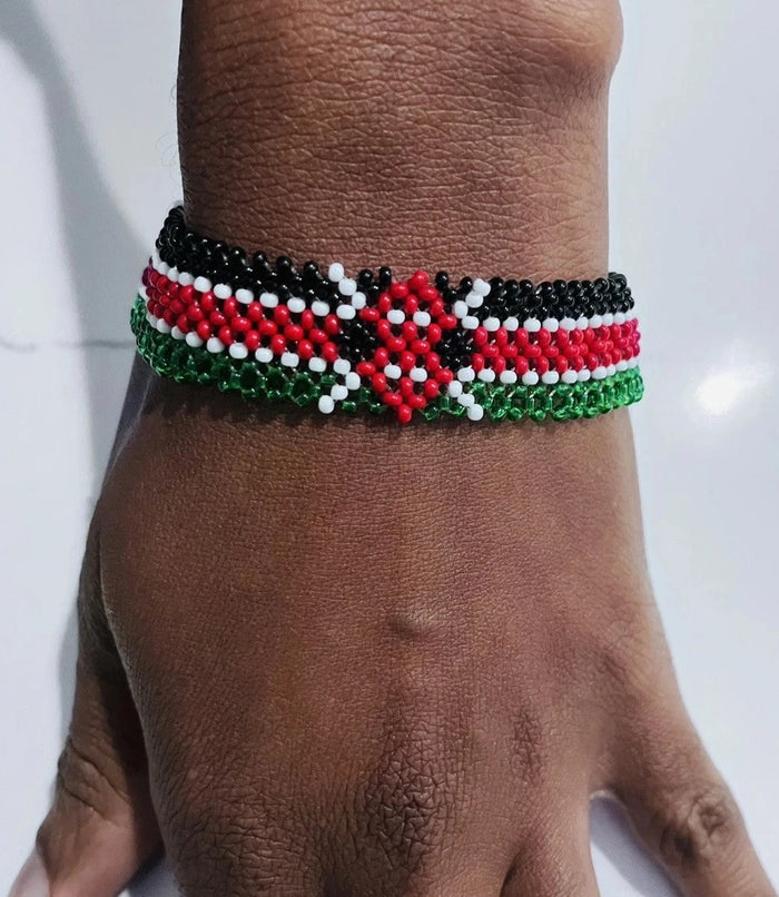 Kenya Flag Maasai Beaded Wristband - Handmade in Kenya