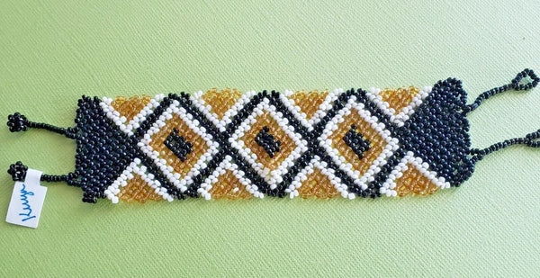 Maasai Beaded Bracelet - Black, Gold & White - Handmade in Kenya