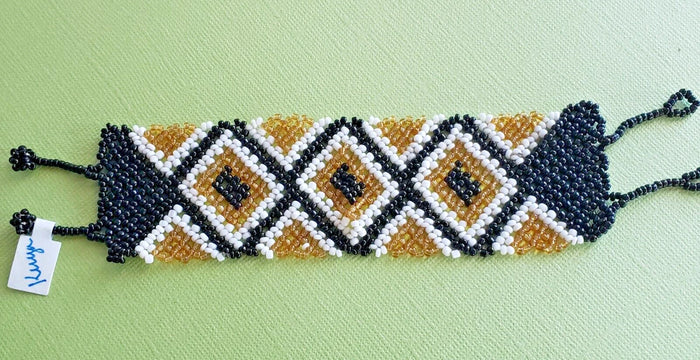 Maasai Beaded Bracelet - Black, Gold & White - Handmade in Kenya