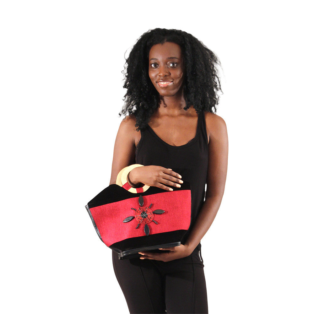 Red African leather handbag